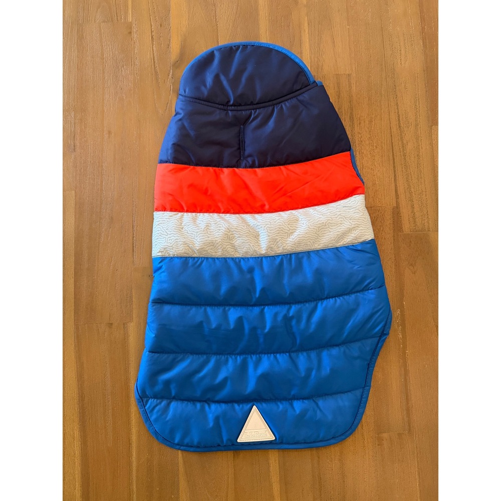 LL Bean Insulated Dog‎ Jacket Medium Blue Orange Colorblock Puffer Vest 520875